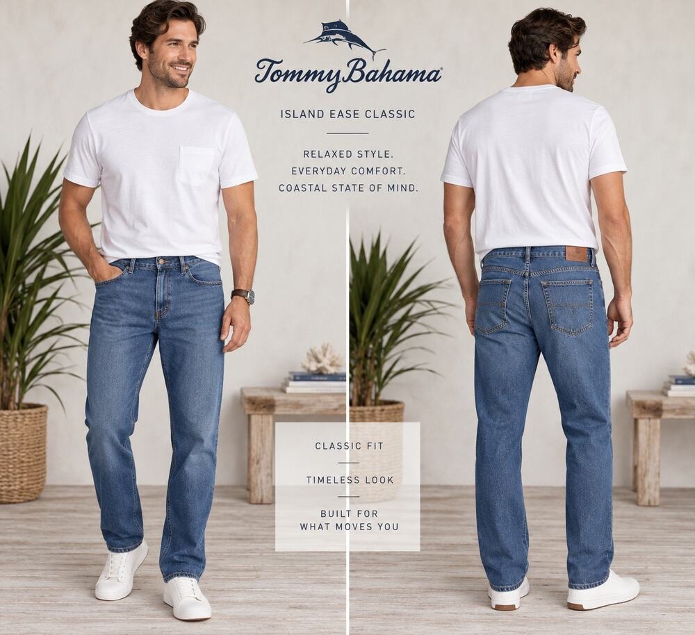 Tommy Bahama Island Ease Classic Fit Jeans Men 38x30 Medium Wash NEW